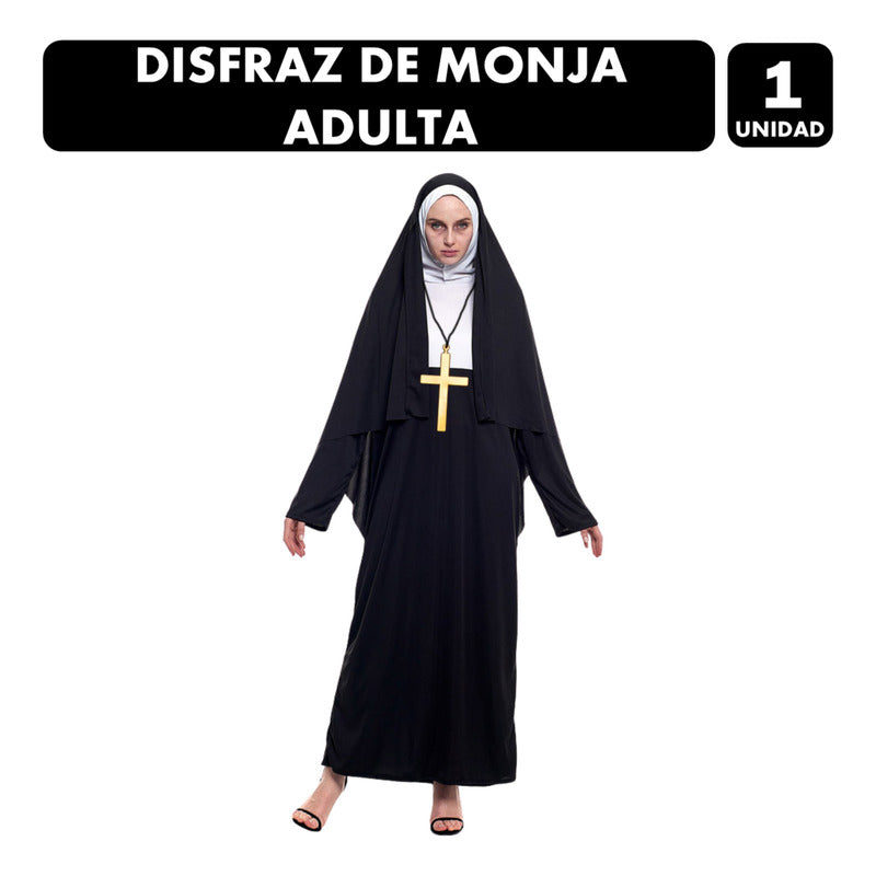 Disfraz Monja Para Adultos Especial Noche De Halloween Mujer Negro M