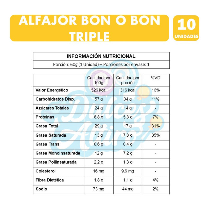 Bon O Bon Alfajor Triple Capa Sabor Clásico (pack Con 10 Un)