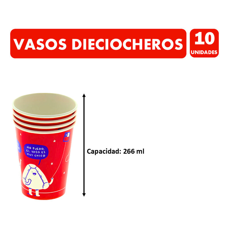 Vasos Para El 18 De Cartón Con Diseños Divertidos (10 Un)