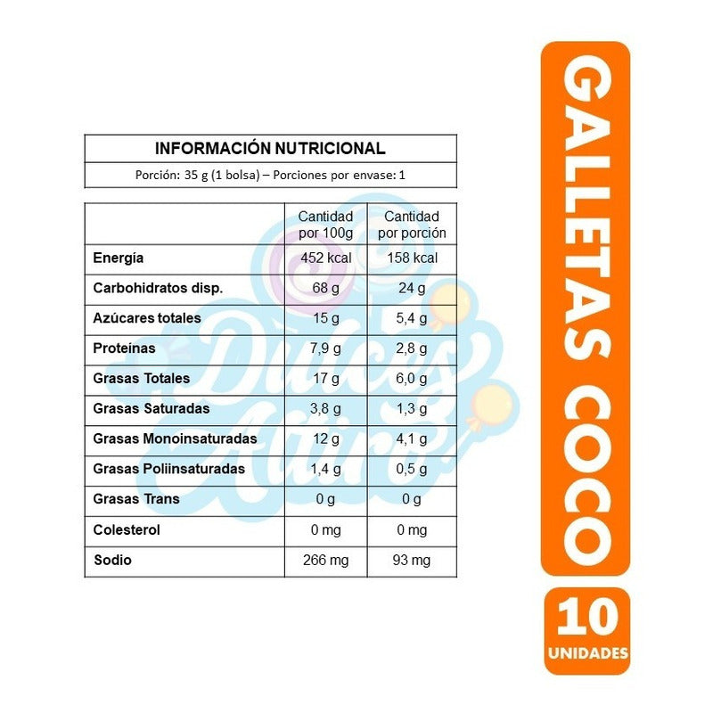Galletas Colación, Sabor Coco - Pack De 10 Unidades De 35gr.