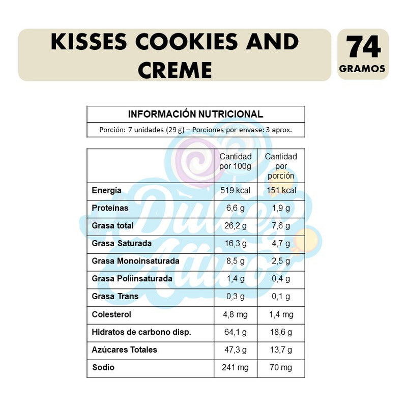 Kisses- Chocolate Con Sabor A Galletas Y Crema(caja Con 74g)