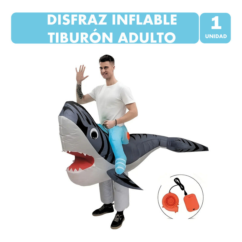 Disfraz Inflable Ride On Tiburón Adulto Especial Halloween Azul Acero 160 - 190 Cm