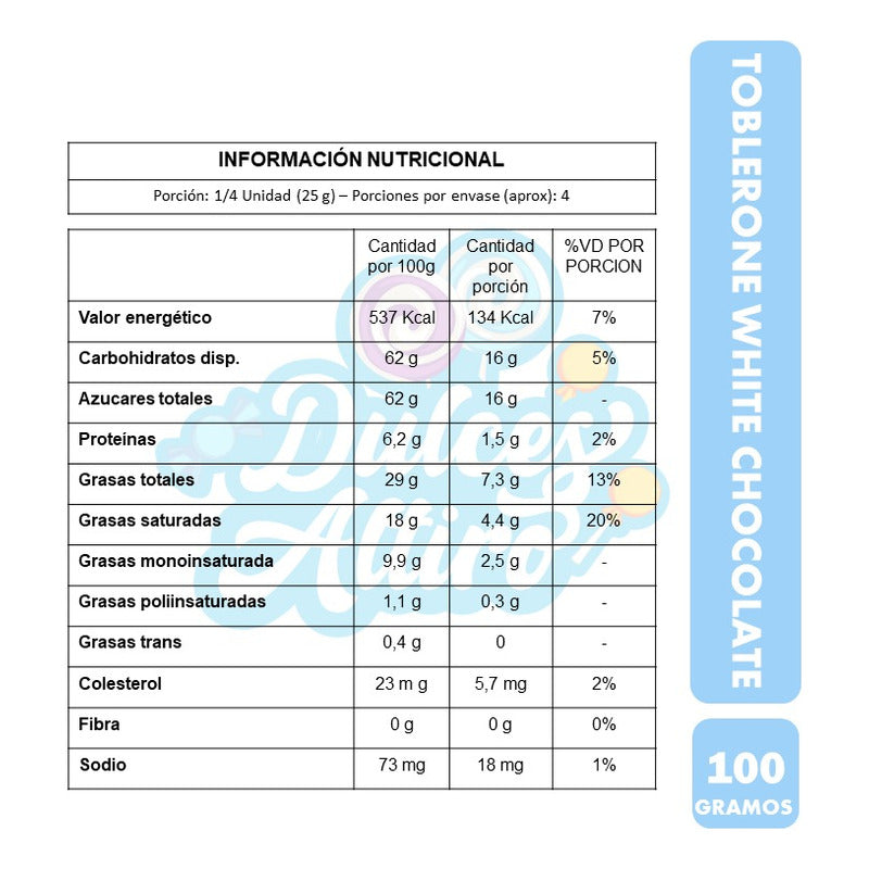 Chocolate Blanco Toblerone Suizo - Mondelez (contiene 100gr)