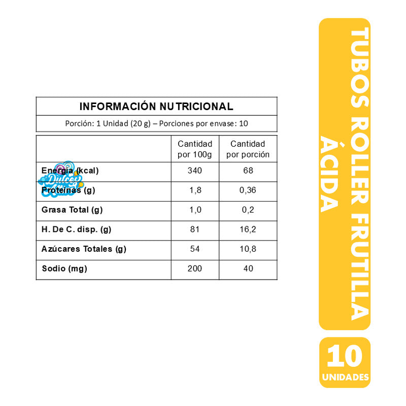 Gomitas Fini - Tubos Roller Sabor Frutilla Ácida (10 Uni)
