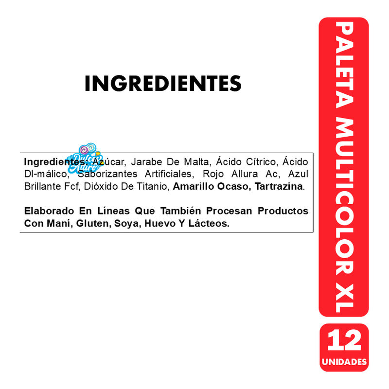 Paletas De Caramelo Xl Multicolor Sabor Frutas (caja 12 Un)