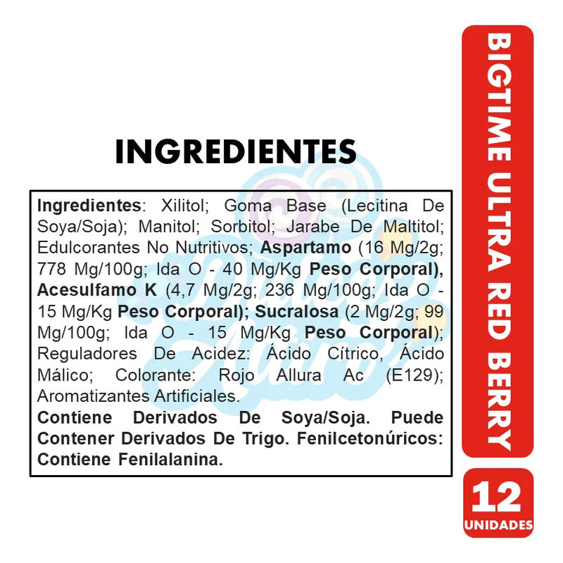 Chicle Bigtime Ultra Red Berry Frutilla Sin Azúcar (12 Uni)