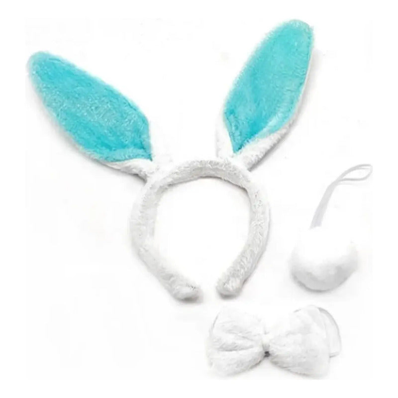 Cintillo Orejas Y Corbatín De Conejito Color Celeste Celeste