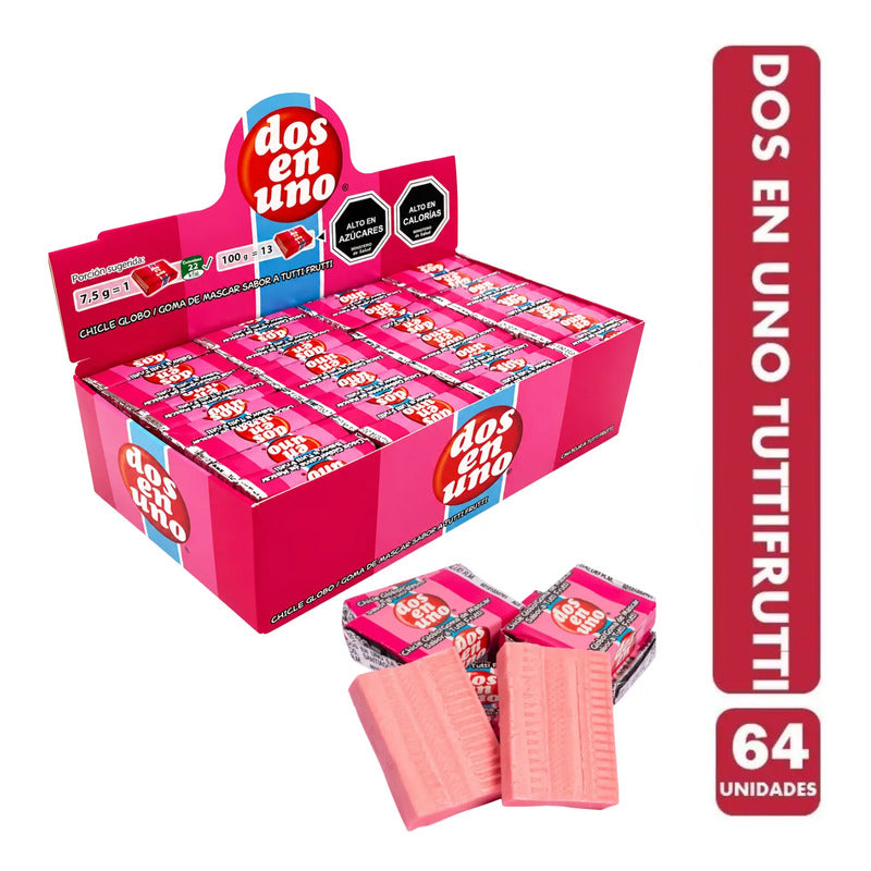 Chicle Dos En Uno Sabor Tutti Frutti De Arcor ( 64 Unidades)