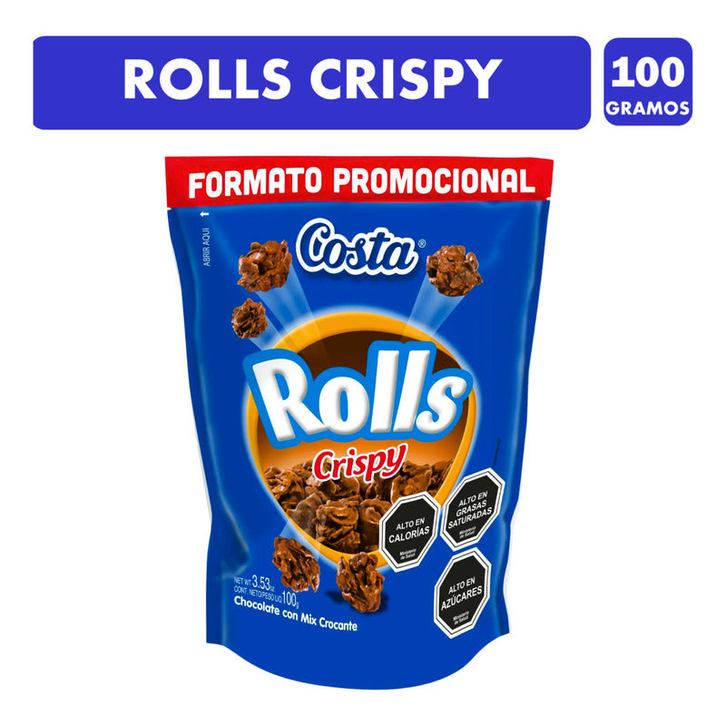 Chocolate Rolls Crispy De Costa Doypack Con 100 Gramos
