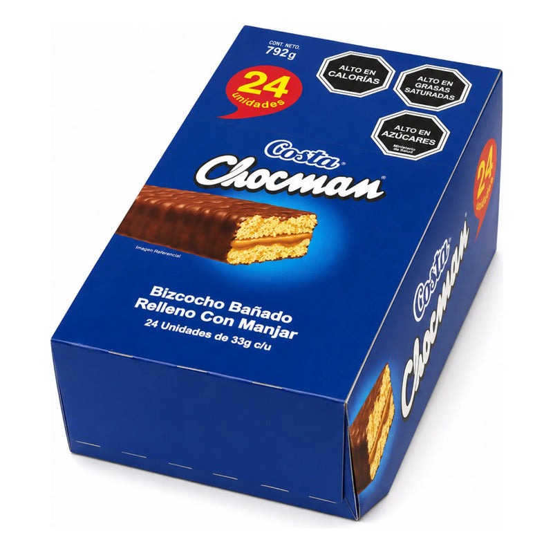 Chocman Bizcocho Bañado Relleno Con Manjar Caja 24 Unidades