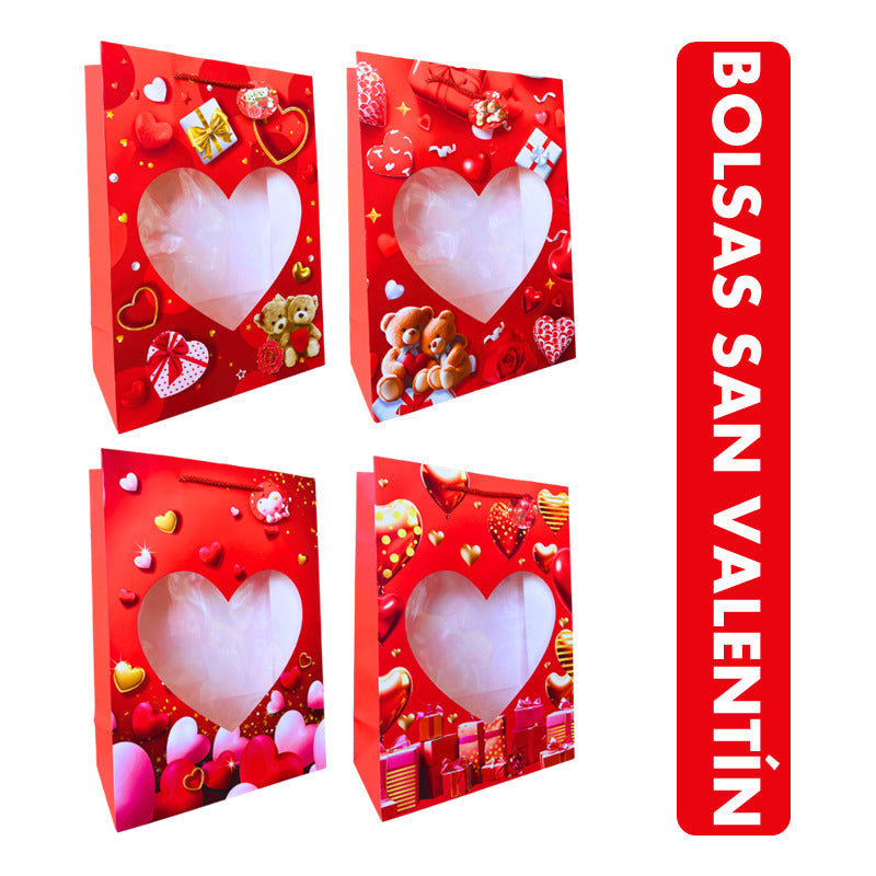 Bolsa De Regalo Diseño Corazón Ventana - 26x32cm - Unitario Surtidos Bolsa De Regalo Diseño Corazón Ventana