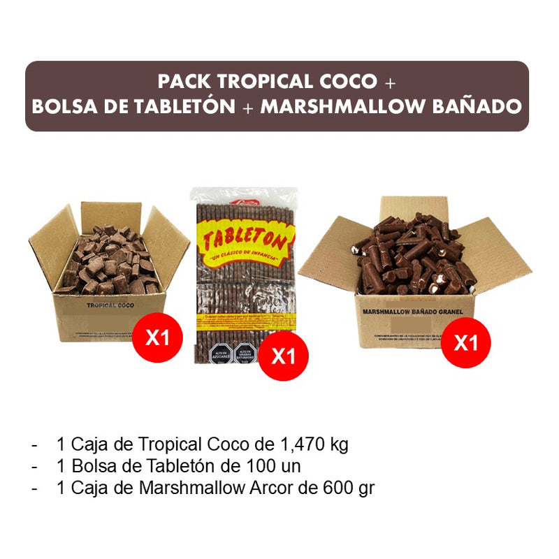 Tropical Coco Original + Tableton Bolsa + Marshmallow Arcor