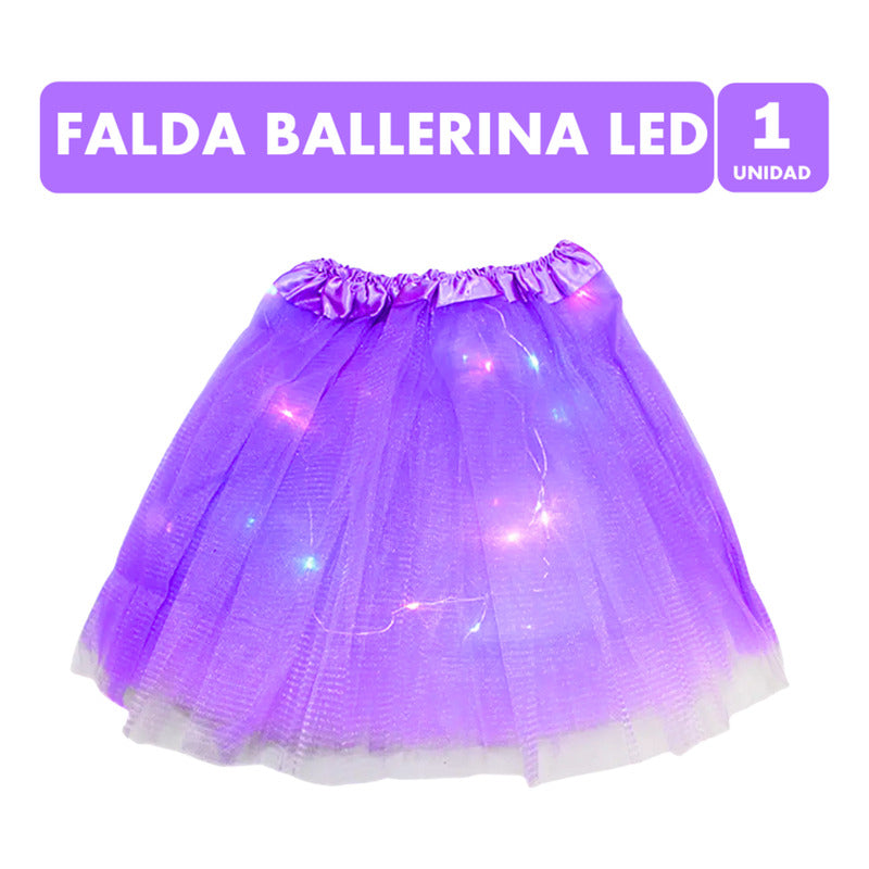 Falda Ballerina Con Luz Led Led Color Lila 30cm Halloween Violeta Falda Con Luces Led Única