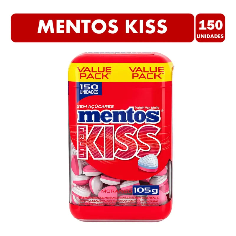 Mentos Kiss Fruit Sabor Morango Sin Azúcar (150 Unidades)
