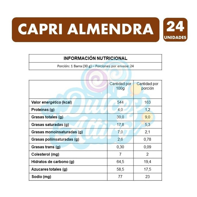 Chocolate Capri Almendra ( Contiene 24 Unidades)