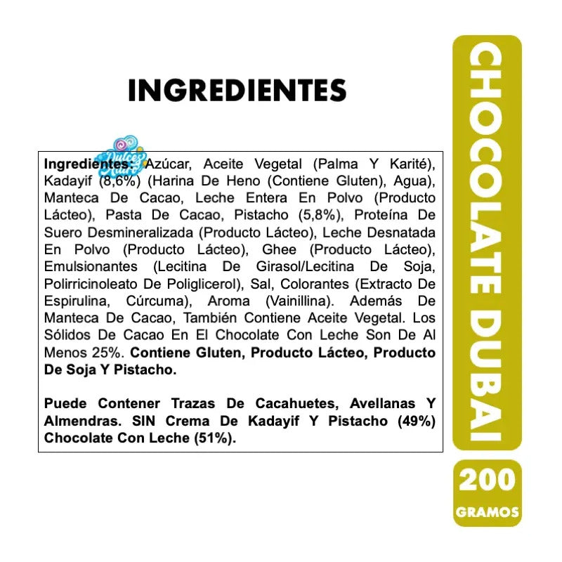 Chocolate Dubai Pistacho Kadayif (barra De 200 Gramos)