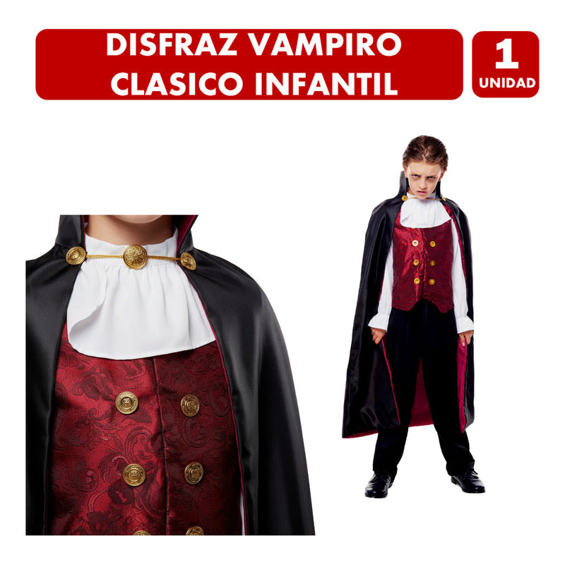 Disfraz Vampiro Clásico Con Capa Noche De Halloween Niño Rojo 7-9