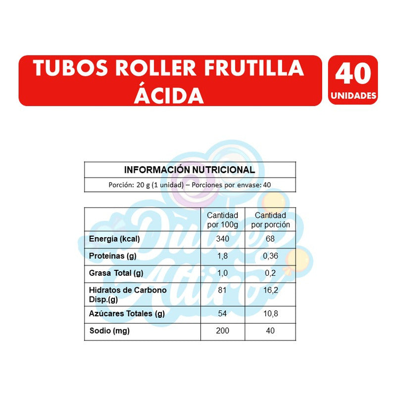 Gomitas Fini Tubos Roller Sabor Frutilla Ácida (caja 40 Uni)