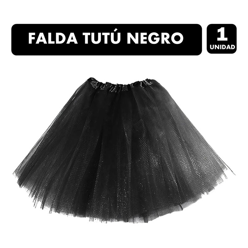 Falda Tutu Negro Liso Mujer Especial Halloween 40 Cm Tul Estandar