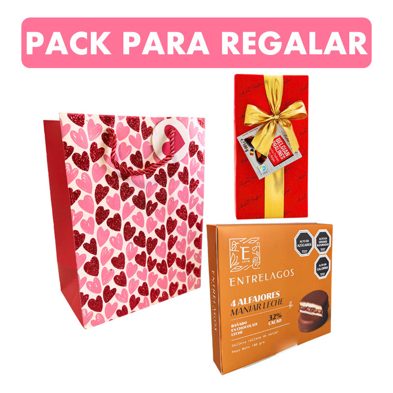 Pack Alfajor Manjar Entrelagos + Pralinés (caja Roja) +bolsa