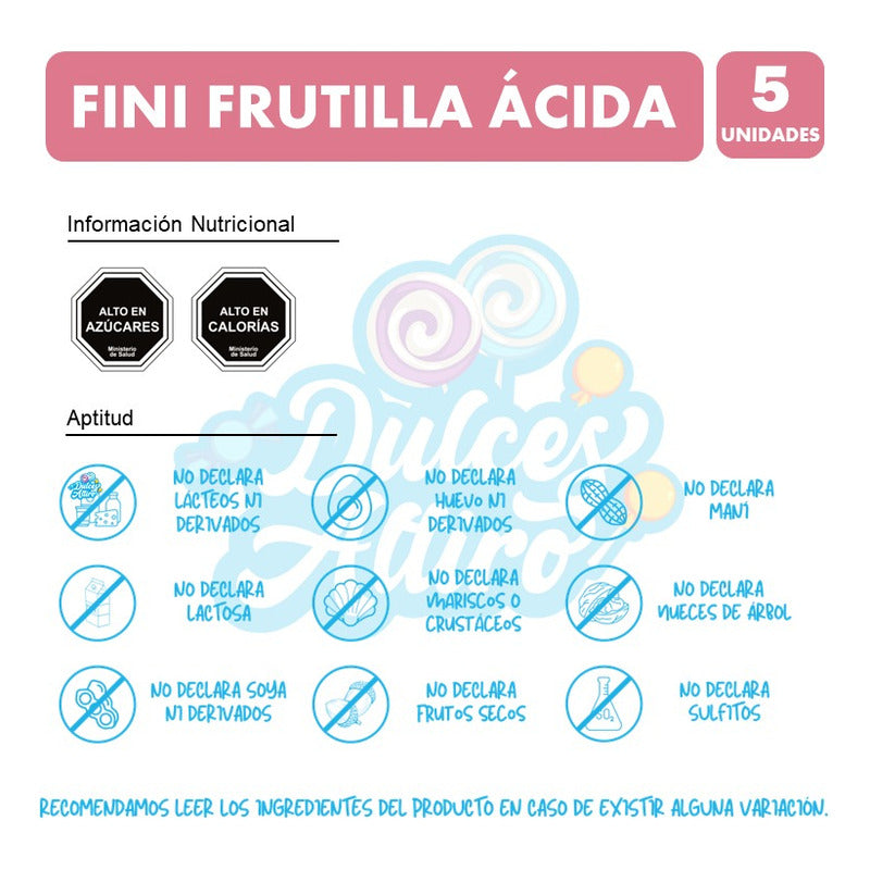 Fini Frutilla Acida - Tubos Rojos (pack Con 5 Un)