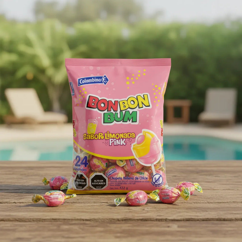 Bon Bon Bum Sabor Limonada Pink De Colombina (24 Unidades)