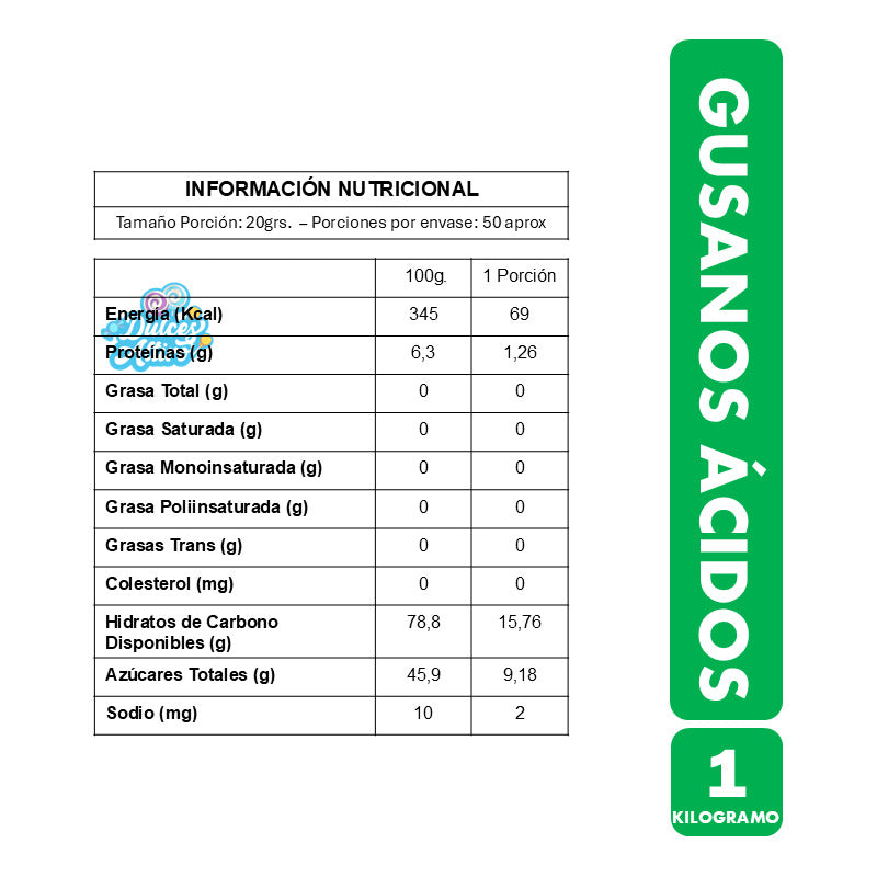 Gusanos Acidos - Gomitas En Forma De Gusanos (bolsa De 1kg)