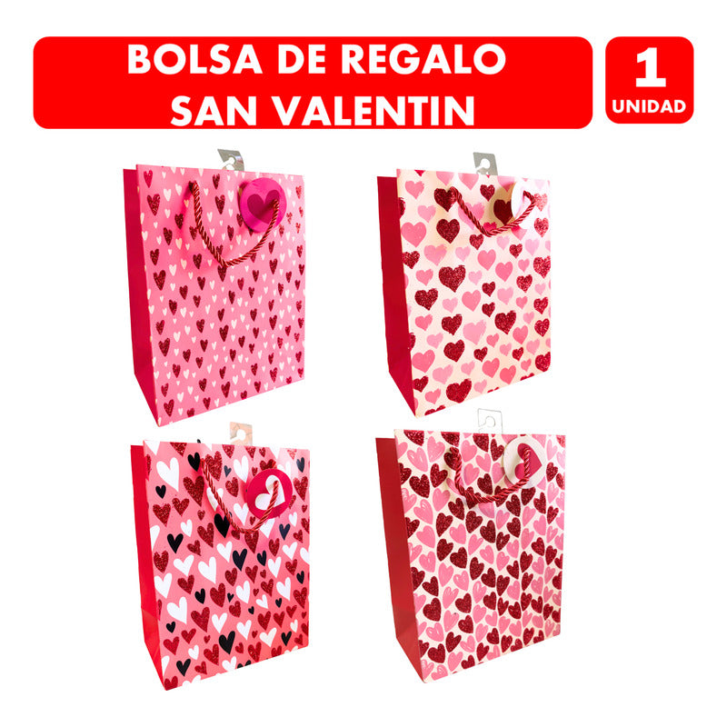 Bolsa De Regalo Corazones Glitter Surtido 18x23 - Unidad Surtido Corazones Glitter