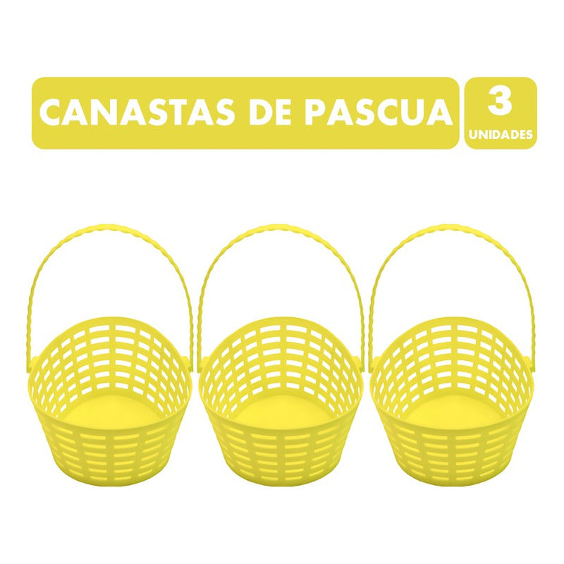 Canasta De Pascua Para Huevitos - Color Amarillo (pack 3 Un)