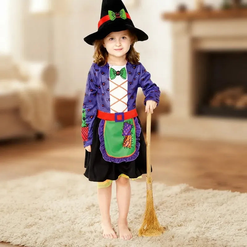 Disfraz De Brujita Arañita Infantil  Especial Halloween Violeta 6-12