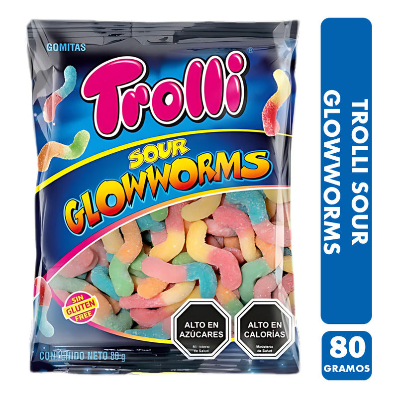 Gomitas Trolli Sour Glowworms - Forma De Gusanos (80 Gramos)