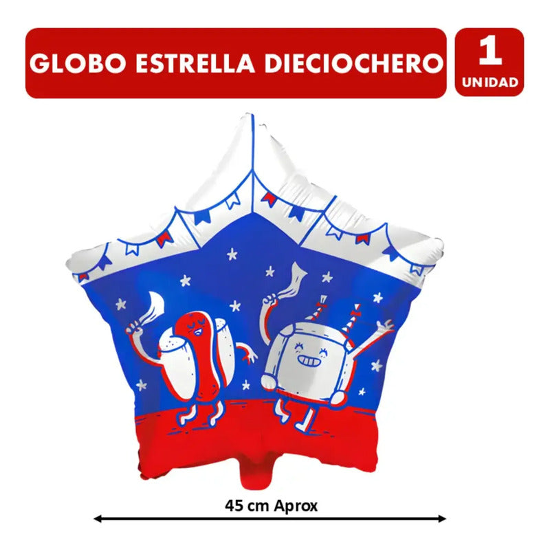 Globo Fiestas Patrias Con Forma De Estrella (unitario) Rojo/azul