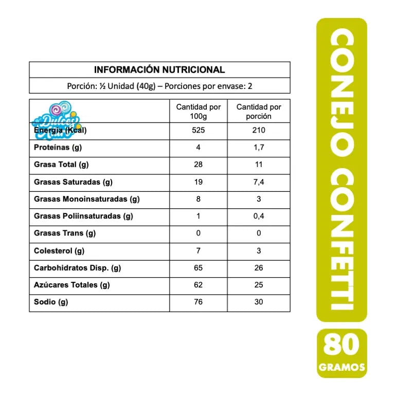 Chocolate Conejo Confetti Con Mini Chubis De Merello (80gr)