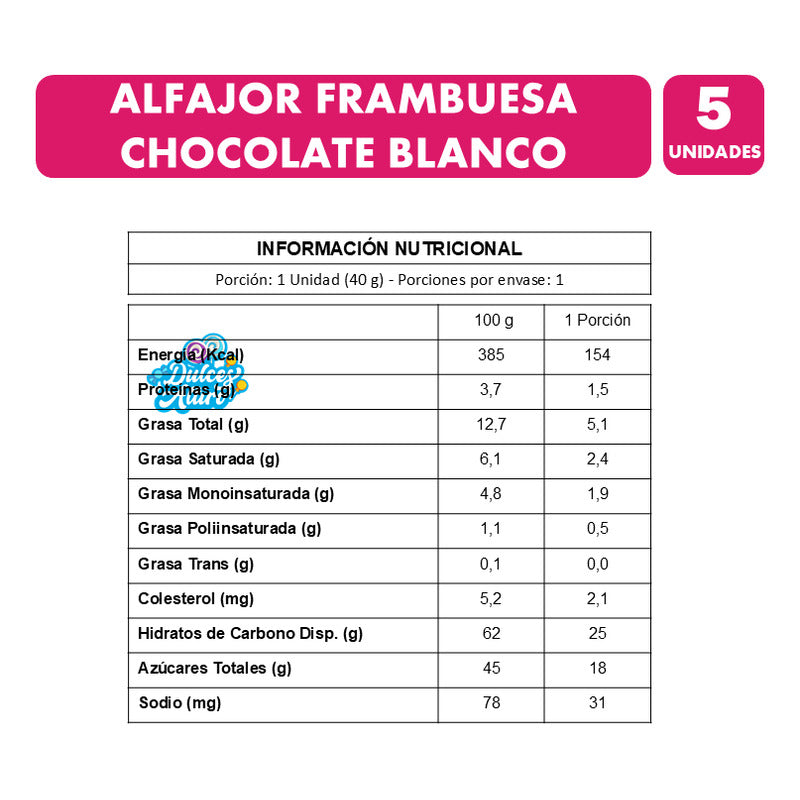 Alfajor Frambuesa Chocolate Blanco - Entrelagos (pack 5 Uni)
