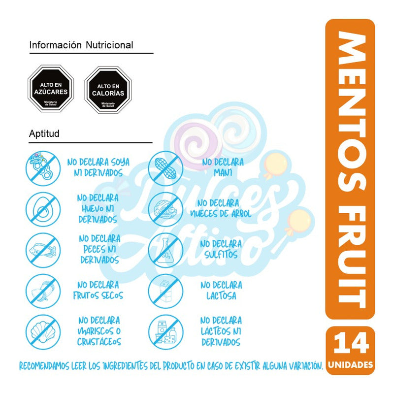 Mentos Sabor Frutas - Caramelos Masticables (caja Con 14 Un)