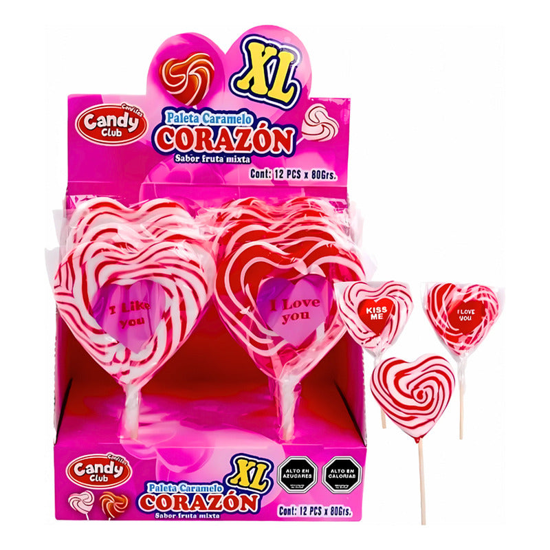 Paleta De Caramelo En Forma De Corazón Sabor A Fruta (12 Un)