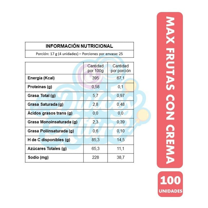 Masticable Max Frutas Con Crema Bolsa 100 Unidades
