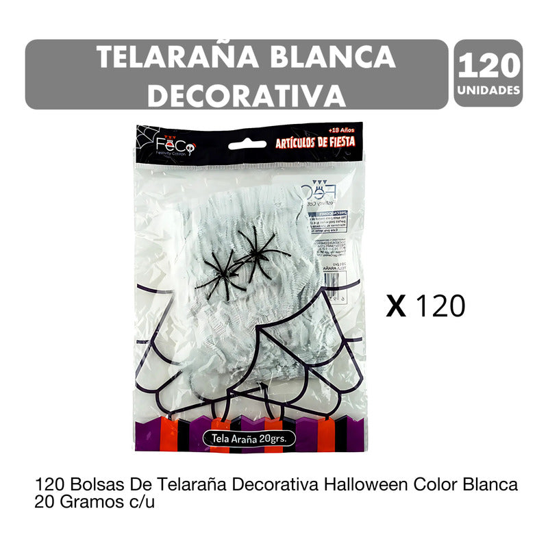 Telaraña Blanca Decorativa Halloween Por Mayor- Pack De 120u