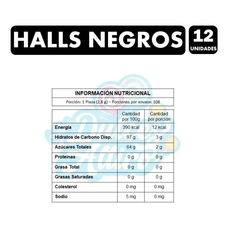 Halls Caramelos Negro Extra Fuerte - Display 12 Unidades