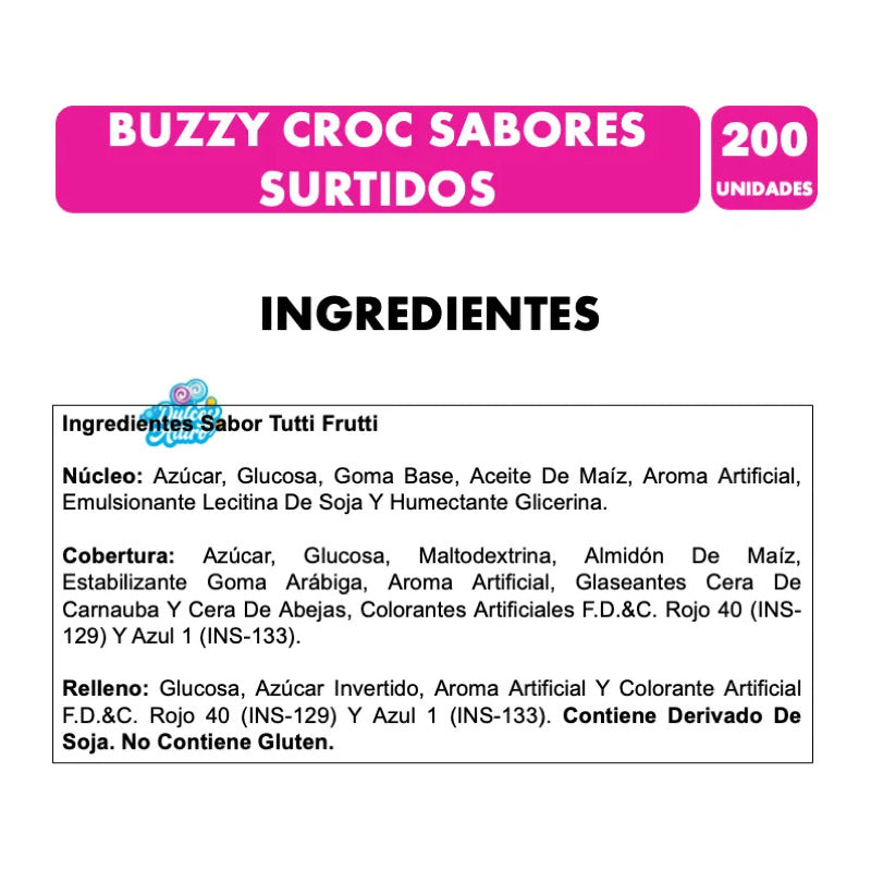 Chicles Croc Sabores Surtidos Con Centro Líquido Buzzy 200un