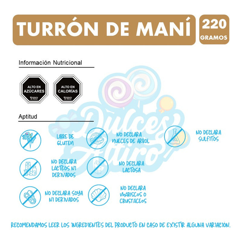 Dulce Turrón De Maní, Marca Arcor - Barra De Turrón De 220gr