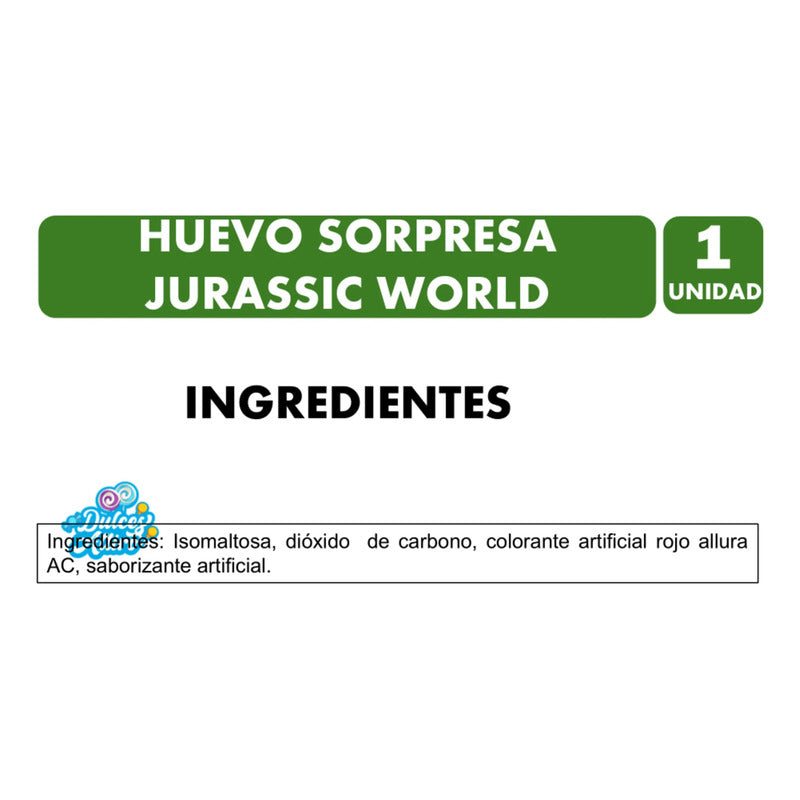 Huevo Sorpresa Jurassic World Con Caramelos Sin Azúcar