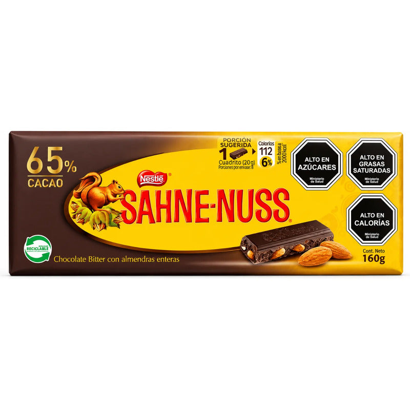 Barra De Chocolate Sahne Nuss 65% Cacao De Nestlé (160g)