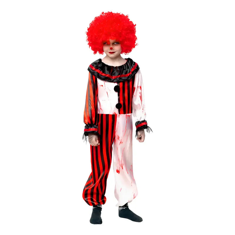 Disfraz De Payaso Rayas Infantil Niño Fiesta Halloween Rojo 10-12