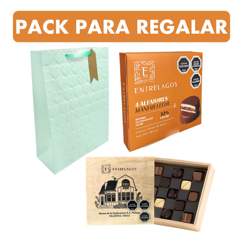 Pack Bombones Entrelagos + Alfajores Manjar +bolsa De Regalo