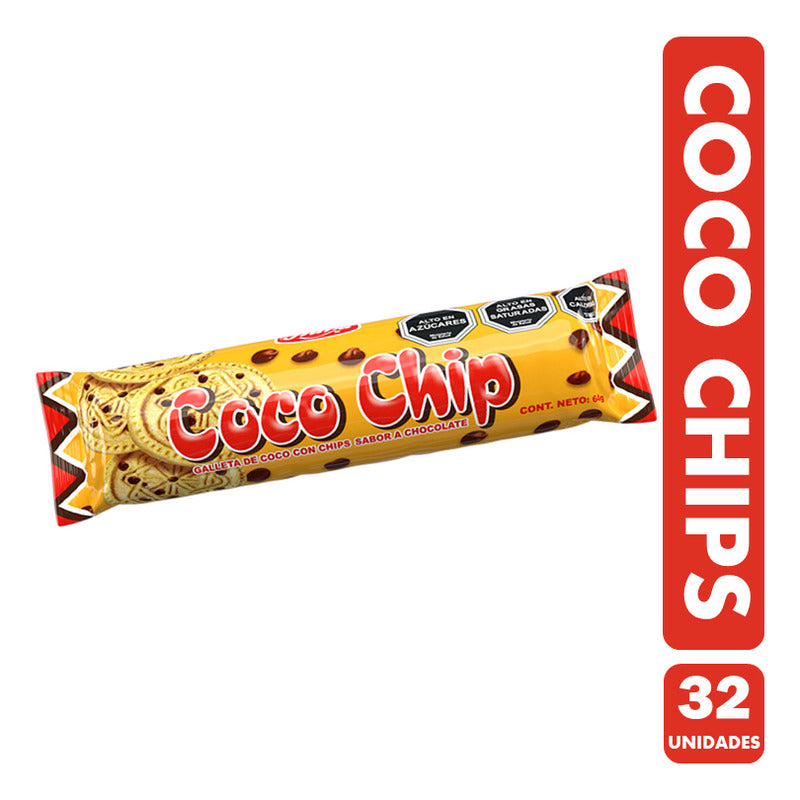 Galletas De Coco Con Chips Sabor Chocolate (caja Con 32 Uni)