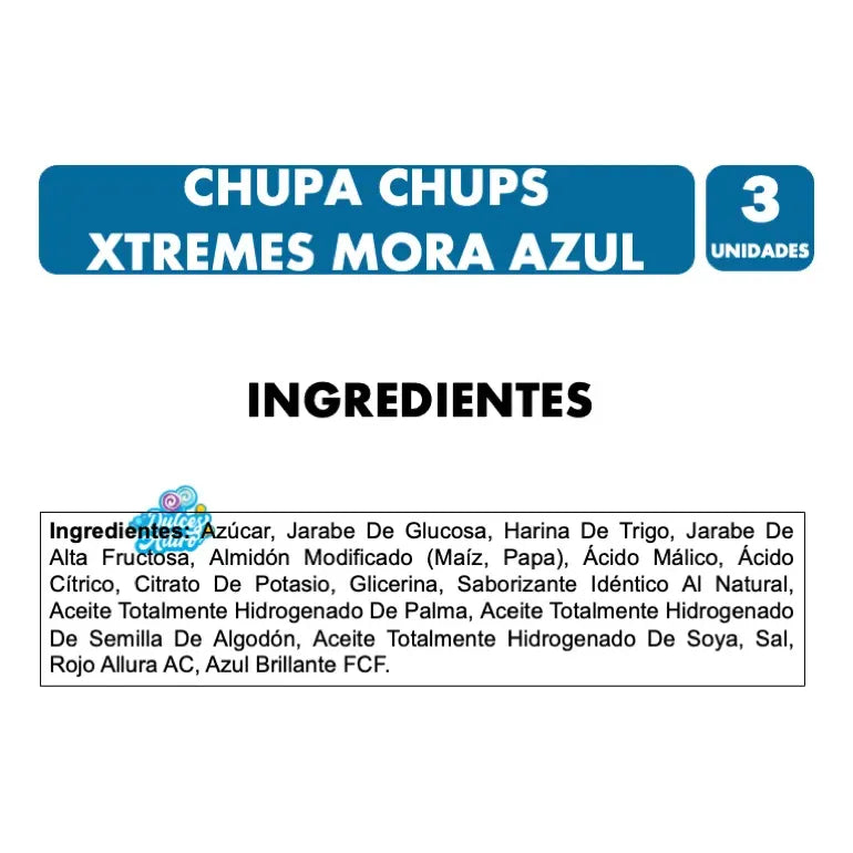 Gomitas Ácidas Xtremes Chupa Chups - Sabor Mora Azul (3 Uni)