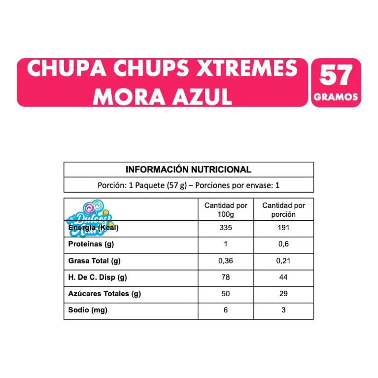 Gomitas Ácidas Xtremes Chupa Chups - Sabor Mora Azul (1u)