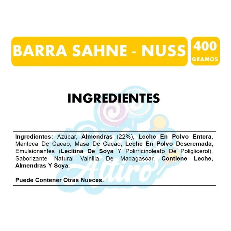 Chocolate Sahne Nuss Gigante Barra 400g Especial Para Regalo