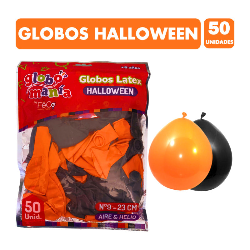 Globos Para Decorar En Halloween Negro Y Naranjo (50 Uni) Decoración Halloween